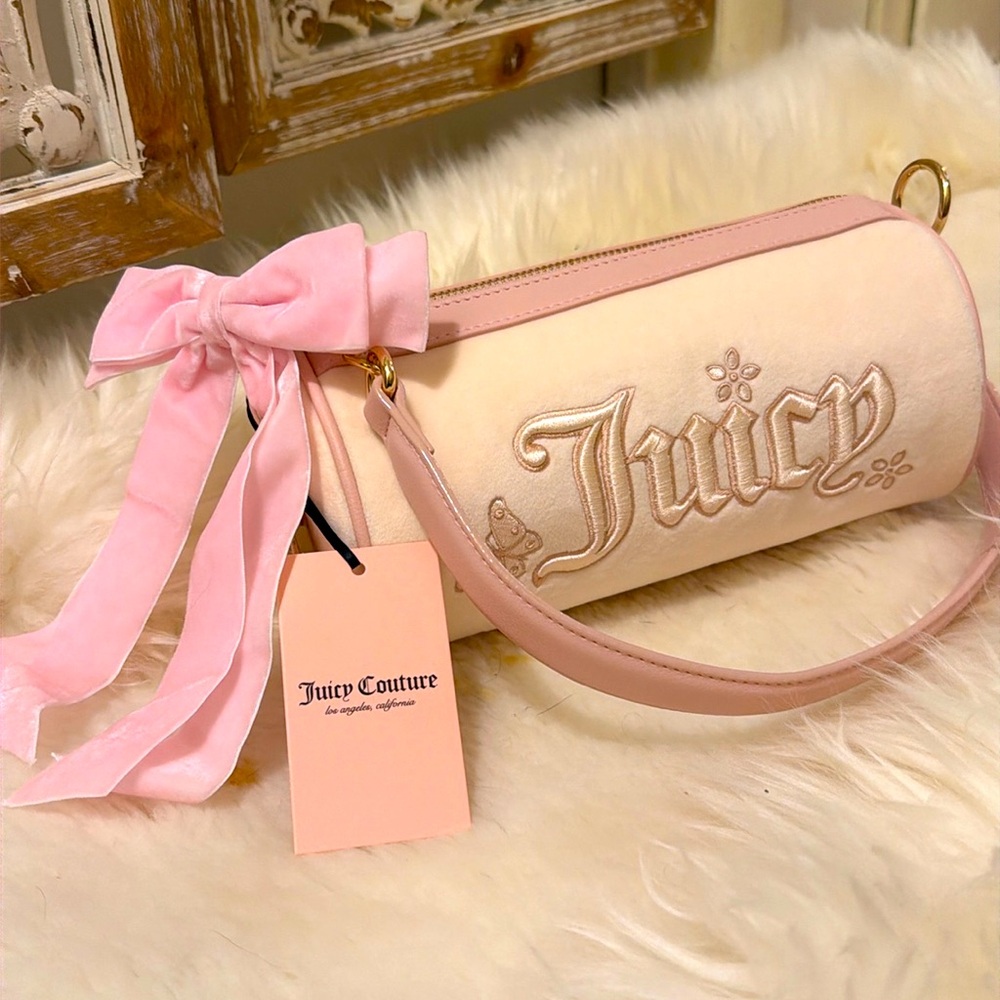 Juicy Couture Pink and Cream Barrel Bag with Delicate Pink Bow added💕